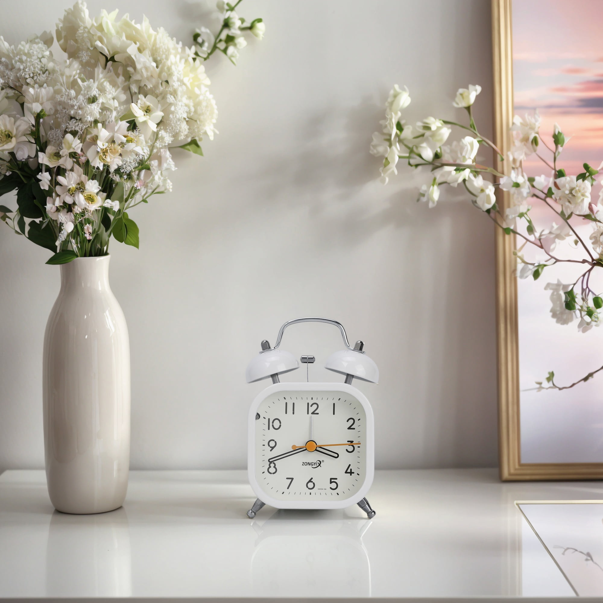 Unique Bargains Square Mechanical Loud Alarm Clock White 3.3"L x 2.2"W x 4.6"H