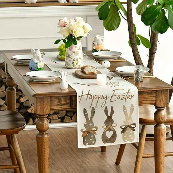Easter Table Runner 108 in x 12.99 in Rabbits Bunny Design for Indoor Outdoor Home Party Decor Spring Summer Holiday Kitchen Dining Table