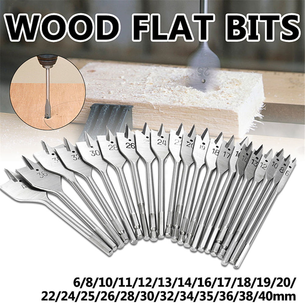 6pcs 1/4" Hex Shank Wood Flat Spade Single Point Drill Set 10mm-25mm Wood Bits 