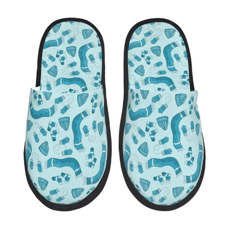 Balery Winter Warmth Blue Knitted Slient Indoor Furry Fleece Comfort House Shoes Soft Non-Slip Home Shoes Cotton slippers House Slippers-- Large