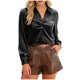 thumbnail image 1 of Camisetas para Mujeres con Cuello en V Manga Larga Delantera Blusa de Color Sólido, Corbata Delantera Top Casual, 1 of 7