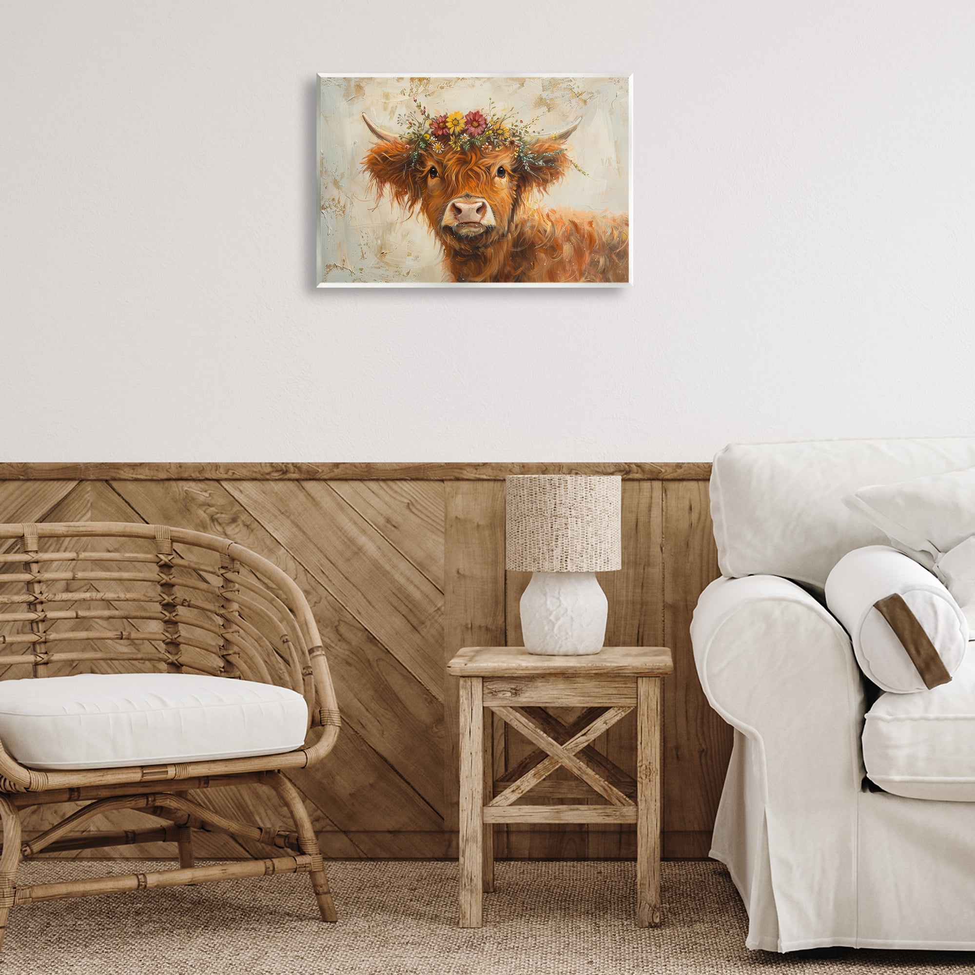 Stupell Industries Floral Crown Highland Animals & Insects Painting Unframed Art Print Wall Art, 19 x 13