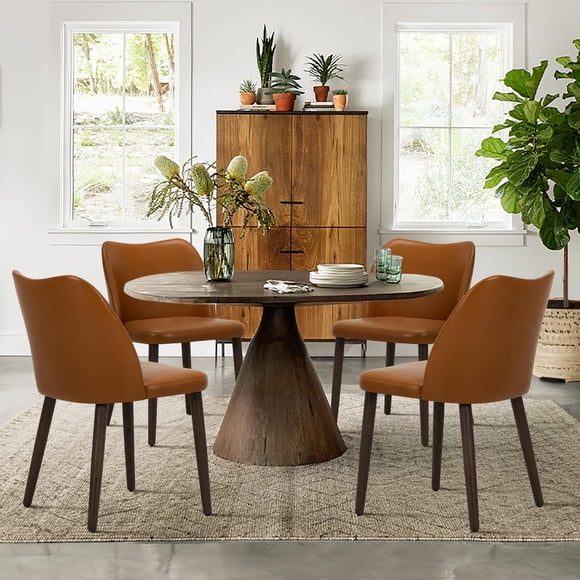 Sillas de comedor COLAMY, juego de 4 unidades, modernas, de piel sintética, color marrón claro