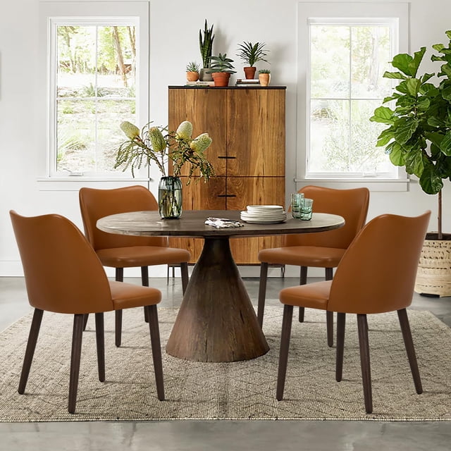 Sillas de comedor COLAMY, juego de 4 unidades, modernas, de piel sintética, color marrón claro