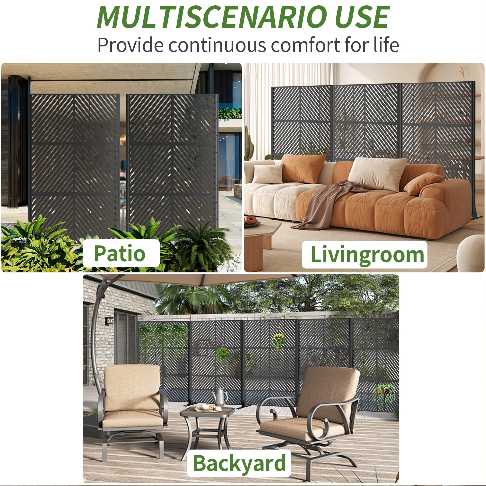 Outdoor Privacy Screen, 72x46 Inch Freestanding Metal Fence for Garden Backyard Patio Decor, Black