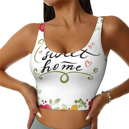 Jgfou Home Sweet Home Floral Print Womens Sports Bra - Padded Workout Sports Bras Crop Tank Top