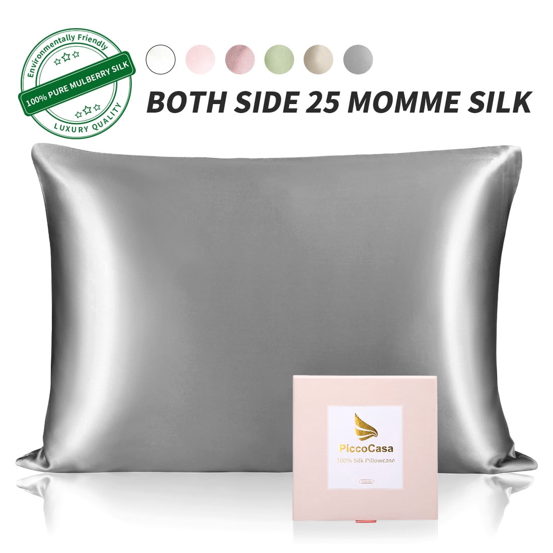 Unique Bargains 3 Pack 25 Momme Smooth Silk Pillowcase, Standard, Gray