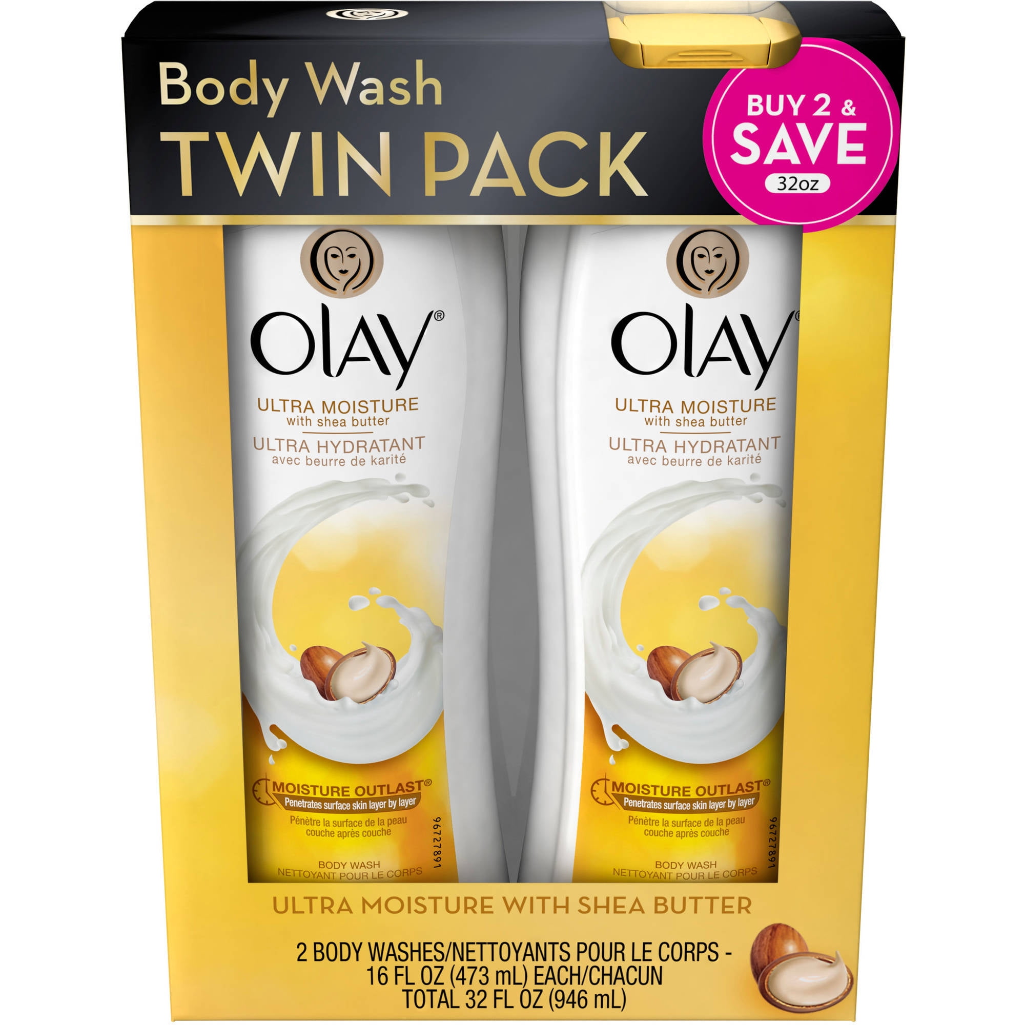 Olay Ultra Moisture Body Wash with Shea Butter, 16 oz, (Pack of 2)