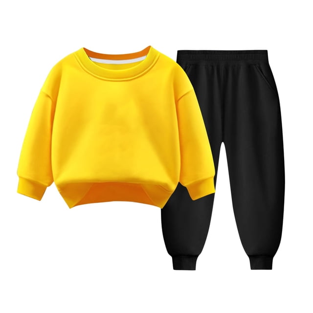 aidice Baby Clothes Unisex Round Neck Long Sleeve Pullover Tops Loose Sweatpants Solid Color Outfits Pockets