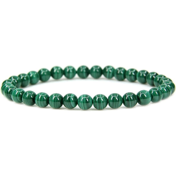 Firefly Hope Natural AA Grade Malachite Gemstone 6mm Round Beads Stretch Bracelet 7" Unisex,Green