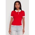 thumbnail image 2 of Women's Contrast Trim Cable Knit Sweater Polo, 2 of 5