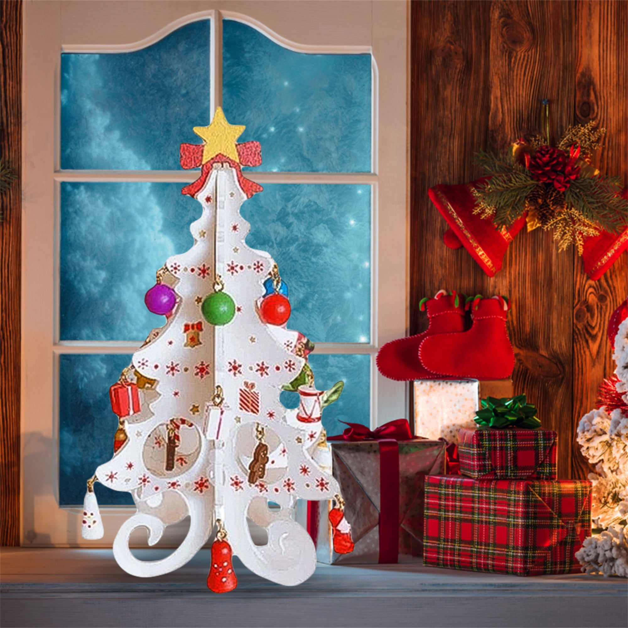 Sunisery Wood Christmas Tree Decor, Cute Standing Desk Ornament Party Favor  