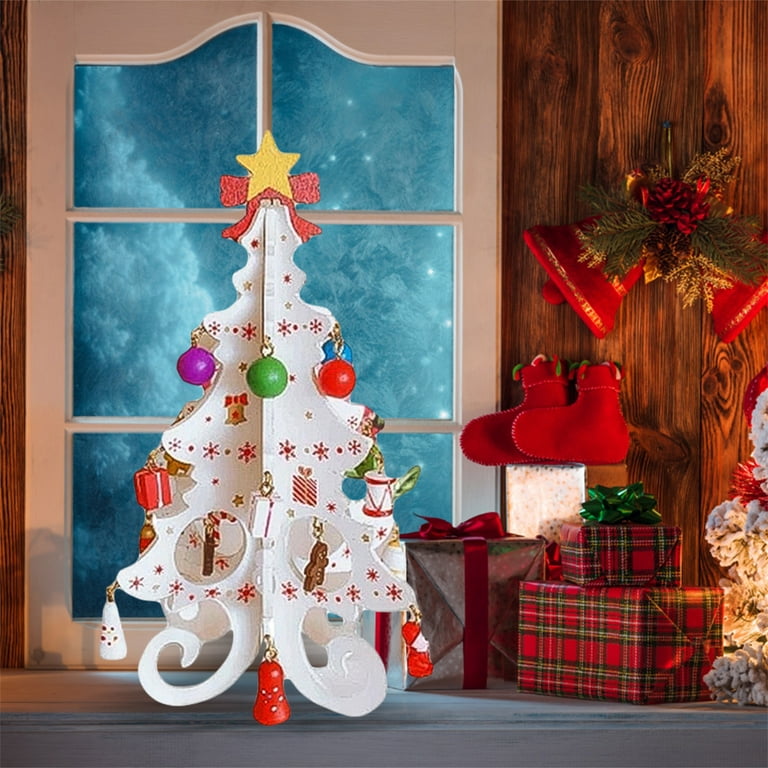 allshope Wood Christmas Tree Decor, Cute Standing Desk Ornament Home Office  Party Favor Gift