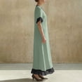 thumbnail image 5 of GUACER V-Neck Maxi Dress for Women Cotton Linen Casual Short Sleeve Contrast Trim Boho Long Dresses with Ruffle Hem, 5 of 7