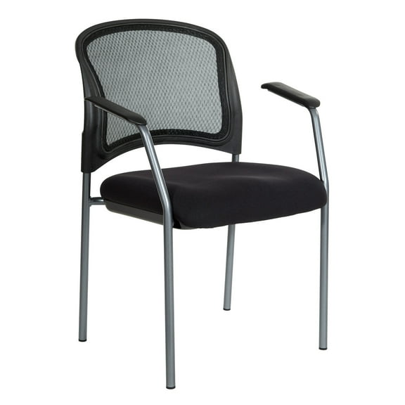 ProGrid Black Mesh Back with Padded Fabric Seat Visitor's Chair with Arms