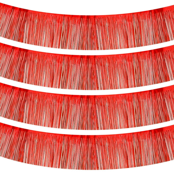 Foil Fringe Garland 10 Feet, 4 Pack Fringe Banner Wall Hanging Curtain Backdrop for Wedding Birthday, Red