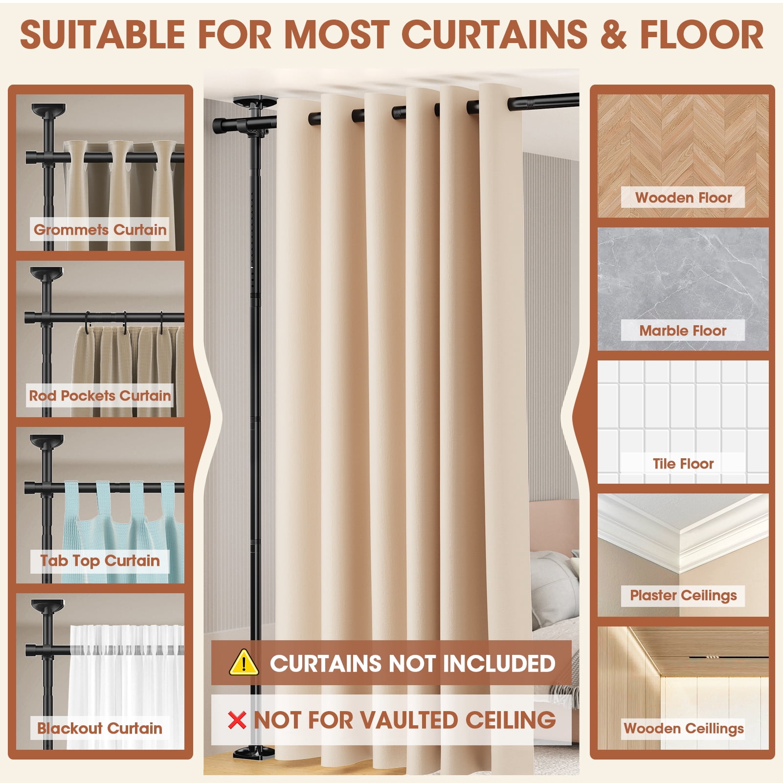 SUNALLY Room Dividers Curtain Rod No Drilling, 4-10ft(H) 28-171inch(W) Adjustable Room Separator for Space Partition, Heavy Duty Floor to Ceiling Tension Rod, Black