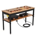 thumbnail image 1 of Établi Réglable de 60 à 48 Pouces avec Prises de Courant et USB, Cadre en Acier Supérieur en Bois Franc Robuste de 2500 Lb, Tablette de Rangement pour Garage, Atelier, Bureau, Noir+bois Naturel, 1 of 7