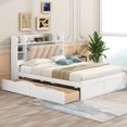 thumbnail image 3 of Queen Size Solid Wood Bed Frame with Storage Headboard, Shelves and 2 Drawers, Platform Bed Frame, Mid Century Bedframe, Wood Foundation(White, Queen), 3 of 9