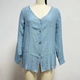 thumbnail image 3 of Camisa Superior Blusa de mujer Camisa suelta con cuello en V Camisas de verano Blusa de manga larga con un solo pecho Kuymtek Azul Xxl para Mujer, 3 of 7