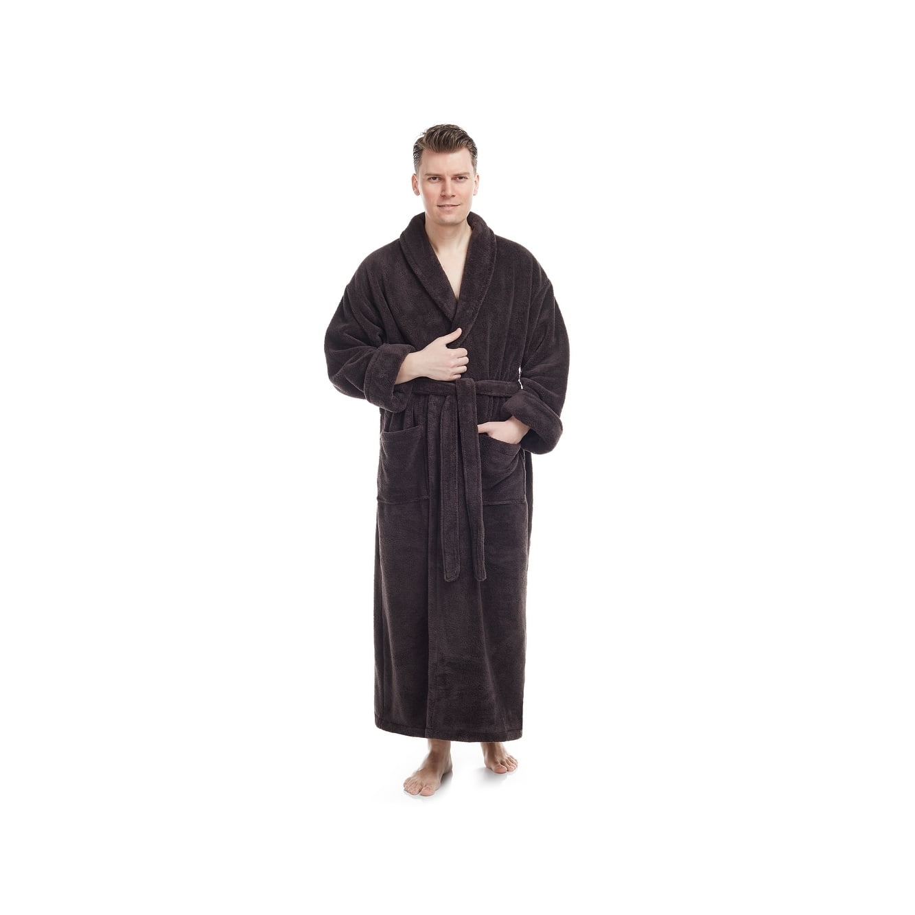 Arus Men's Shawl Collar Full Length Tall Long Fleece Robe Turkish Bathrobe