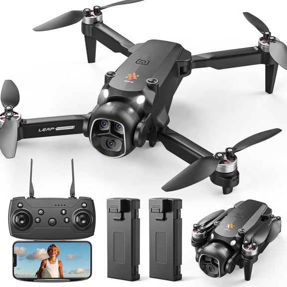 Drones for Kids with 1080P HD Camera, Foldable Wefone H21 with Brushless Motor and Optical Flow Hover, 2 Batteries, Black