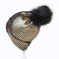 thumbnail image 5 of Invierno y otoño Chic Beanie Metallic Shiny Beanie Skull Pom Pom Sombreros Gorra para mujer (dorado), 5 of 5
