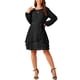 thumbnail image 1 of Vestidos de Otoño para Mujeres INSPIRE CHIC con Cuello Redondo, Manga Larga, Cintura con Cinta, Volantes, Mini, Estilo Skater, Color Negro, 1 of 5