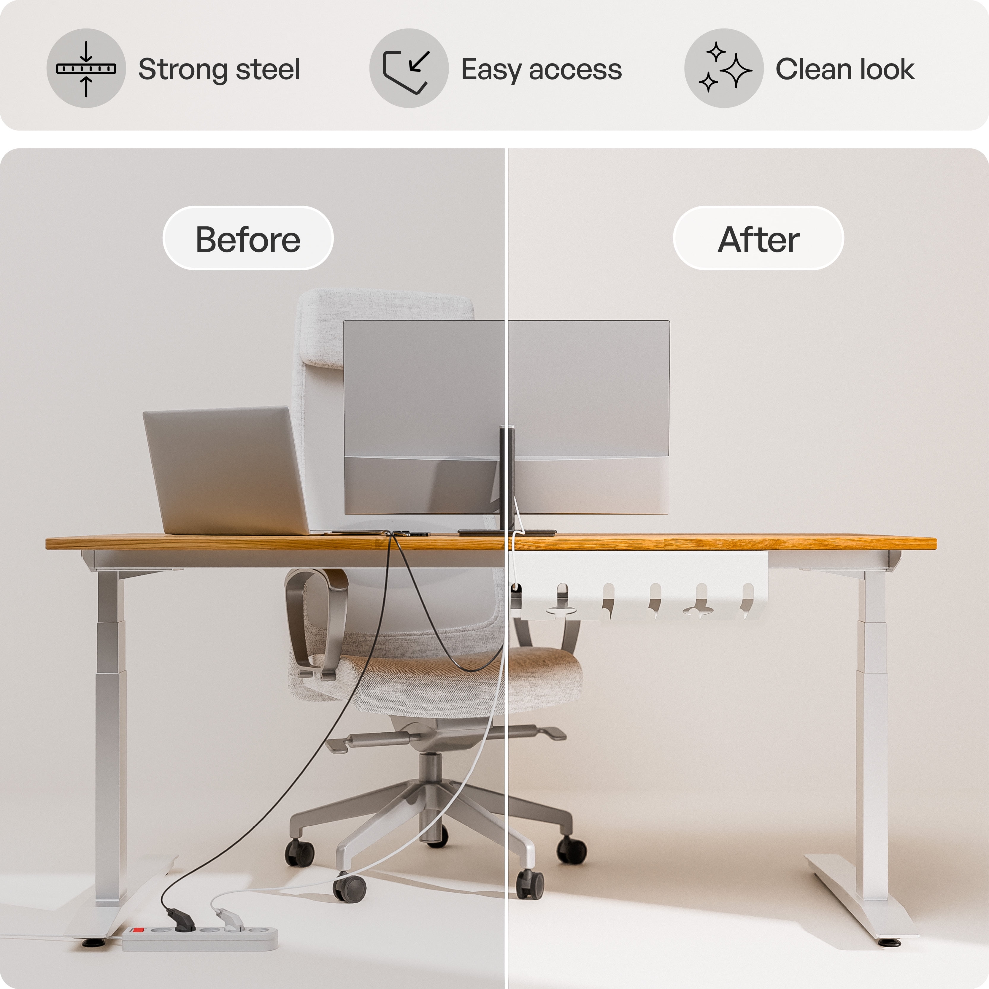 pamo Cable Management Under Desk for Easy mounting Under-Table I Set of 3 - with 10X Cable Ties I Desk Organizer for Office/Home Office Table Thoughtful Cable Tray Holder