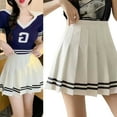 thumbnail image 2 of Womens High Waist A-Line Pleated Skirt School Girl Uniform Double Striped Print Casual Short Skater Skirts, 2 of 9