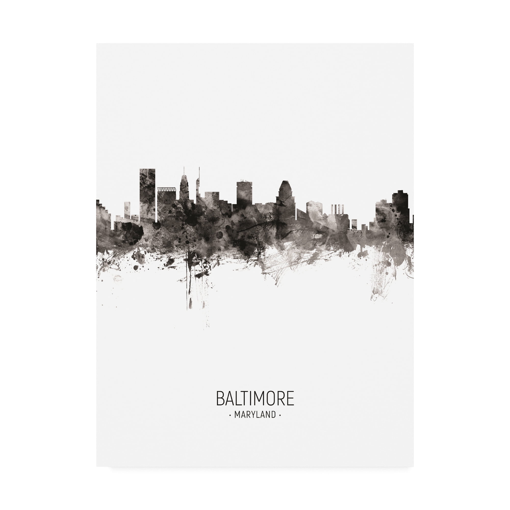 Skyline at Night Maryland 24x36 Giclee Gallery Print, Wall Decor Travel Poster Baltimore 