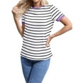 thumbnail image 2 of Langwyqu Summer Short Sleeve Stripe T Shirt Women Casual Round Neck Tops, 2 of 5