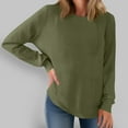 thumbnail image 3 of DPTALR George Women's Crew Neck Long Sleeve Shirts，Waffle Knit Loose Tops，2025 Casual Comfy Fall Basic Tees,Army Green,Size M, 3 of 6