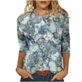 thumbnail image 2 of Hauts d'Été pour Femmes Mode T-shirt Imprimé Ample Manches 3/4 Blouse Col Rond Hauts Décontractés Blouses Femmes Été en Liquidation, 2 of 5