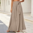 thumbnail image 2 of hoksml Women's Solid Color Culotte Pants, High Waist Decorative Tie, Elasticated Back Waist, Loose Wide Leg Casual Pants, 2 of 7