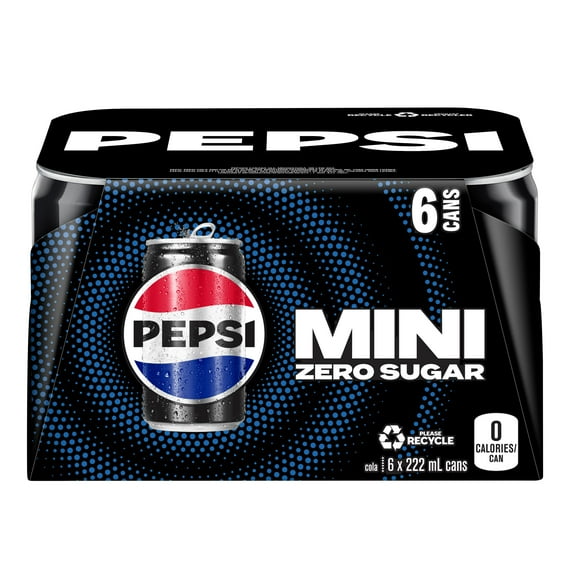 Pepsi Zero Sugar Cola 6 x 222mL, Mini Cans
