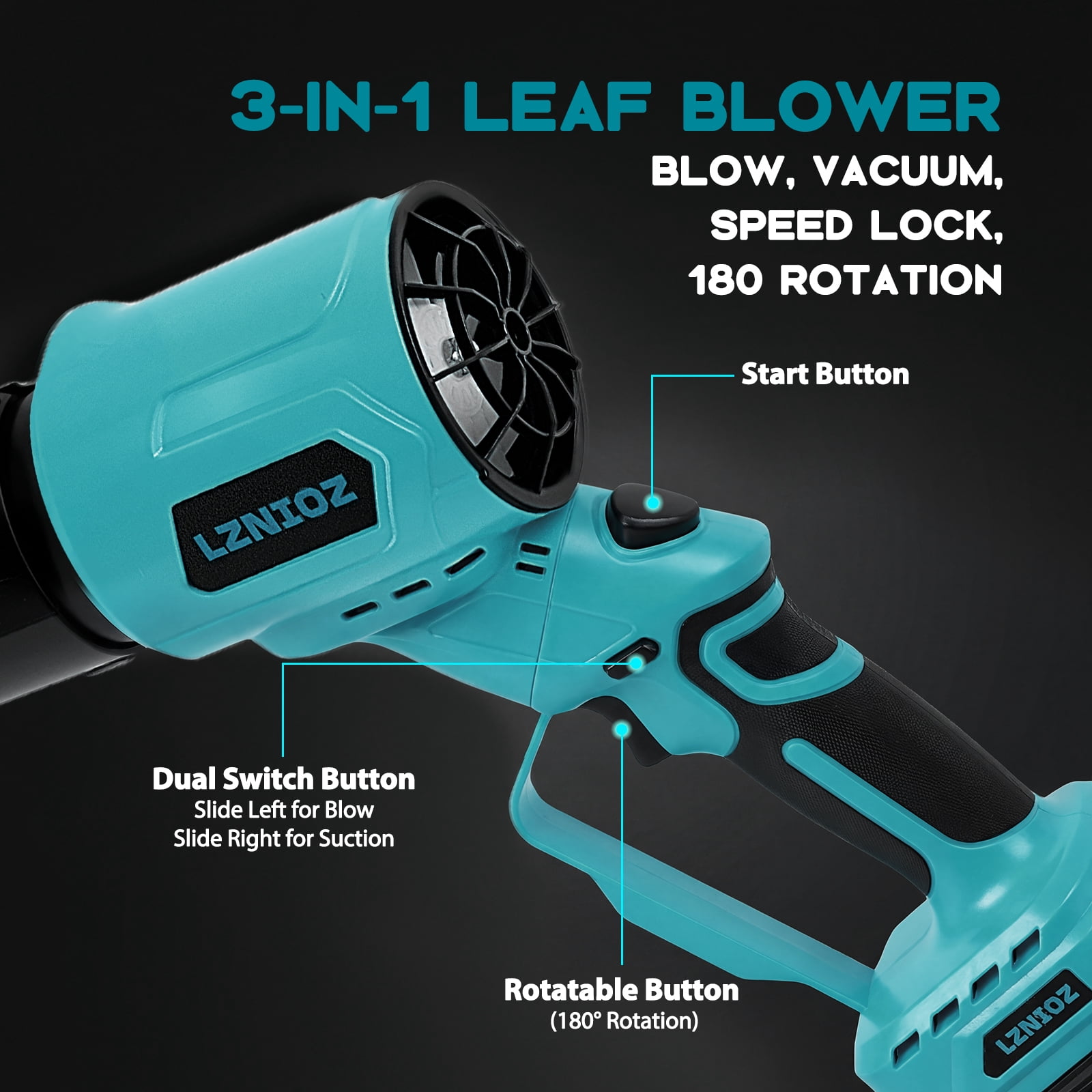Cordless Leaf Blower, 3-in-1 Brushless Blower Vacuum, 21V 4.0Ah 2 Batteries, 300MPH 580CFM for Yard Cleaning, Blue