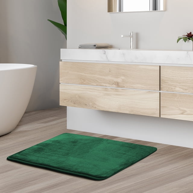1 Small Clara Clark Bath Mat Bathroom Rug - Absorbent Memory Foam Bath Rugs - Non-Slip, Thick, Cozy Velvet Feel Microfiber Bathrug, Plush Shower, Toilet- Floor Bathmats Carpet - Hunter Green - 17"x24"