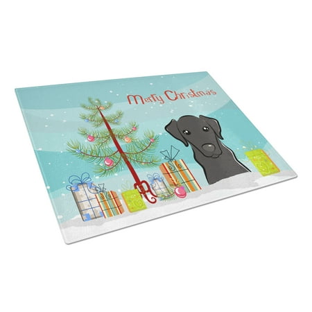 

Caroline s Treasures Christmas Tree and Black Labrador Glass Cutting Board Large