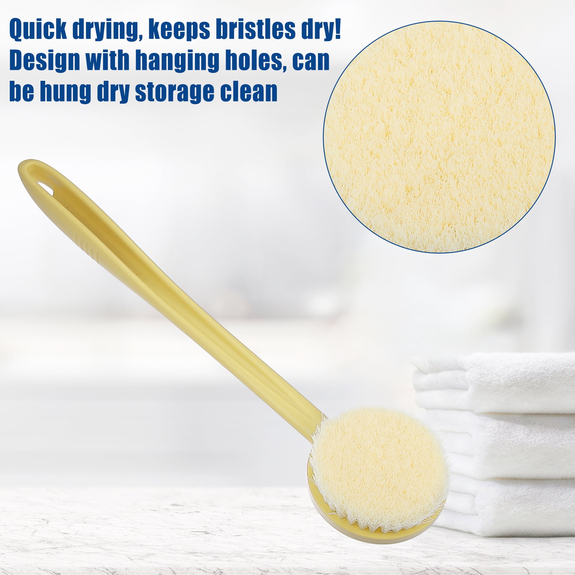 Unique Bargains Body Bath Brush Back Scrubber with Long Handle Beige