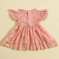 thumbnail image 4 of Robe Trapèze pour Tout-Petites Filles, Manches Courtes, Col Rond, Dentelle Florale à Franges, Robes de Fête, 4 of 8