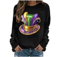 thumbnail image 2 of Xuyuer Women's Carnival Printed Long Sleeved Round Neck Mardi Gras Sweatshirt Carnival Outfits Women Carnival Sweatshirts Fat Tuesday Fashionable Pullover Tops, 2 of 6