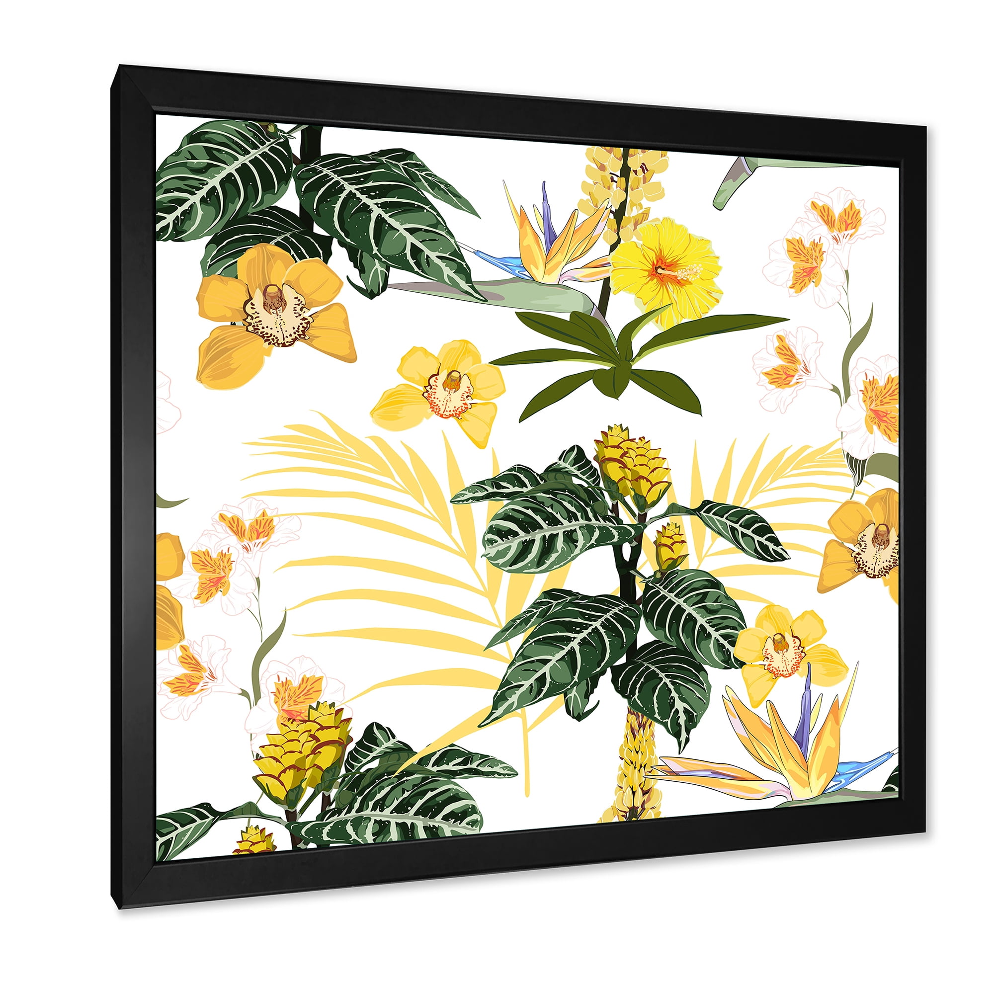 Designart 'Pattern Of Beautiful Yellow Flowers ' Modern Framed Art Print