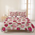 thumbnail image 3 of King Quilt Set 96''x106'', Red Pink Strawberry Lightweight Bedspread Coverlet Set with 2 Pillow Shams, Beige Lovely Summer Spring Fruit Breathable All Season Quilt Bedding for Bedroom/Guest Room, 3 of 9