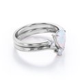 thumbnail image 3 of JeenMata V-Shaped Milgrain Edge 1.05 Carat Pear Shaped Rainbow Opal and Moissanite Open Wedding Set in 18K White Gold Plating over Silver, 3 of 7