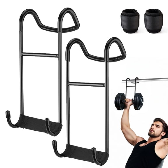 2-Pack Black Dumbbell Spotter Hooks - Heavy Duty 250 lbs Safety Hangers for Bench Press, Chest & Shoulder Workouts, Anti-Slip Barbell Attachments with 2 Wrist Straps