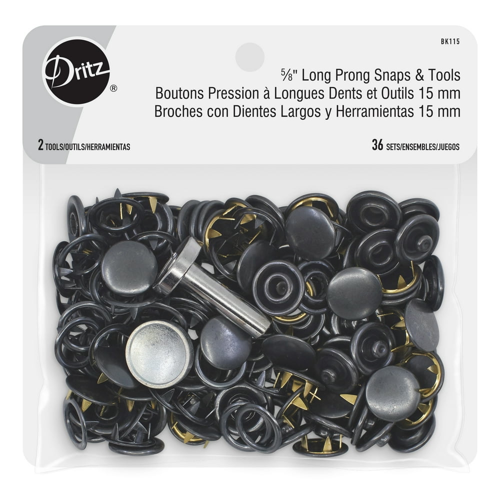Dritz 5∕8 Long Prong Snaps And Tools Black 36 Sets