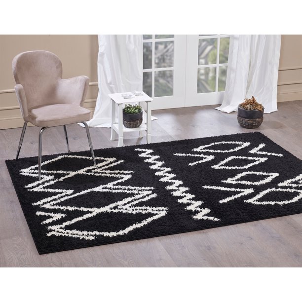 A2z Rugs A2Z Rug Modern & Traditional Moroccan 5536 Black Shaggy Area Rug ...