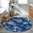 thumbnail image 3 of Round Area Rug 4 Ft, Navy Blue Coastal Washable Non-Slip Circle Carpet for Living Room/Bedroom, Nautical Beach Starfish Coral Summer Low-Profile Crawling Mats Collection Rugs for Indoor, 3 of 8