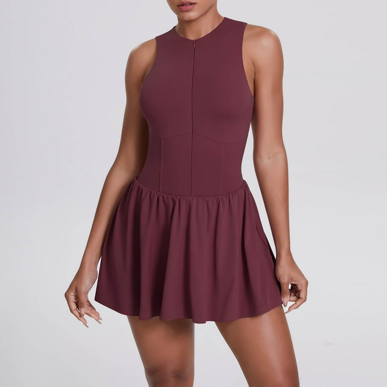 running dresses with built-in shorts Women Summer Workout Romper Tennis Dress Built in Shorts Onesie Open Back  Jumpsuits Athletic Dresses 2024